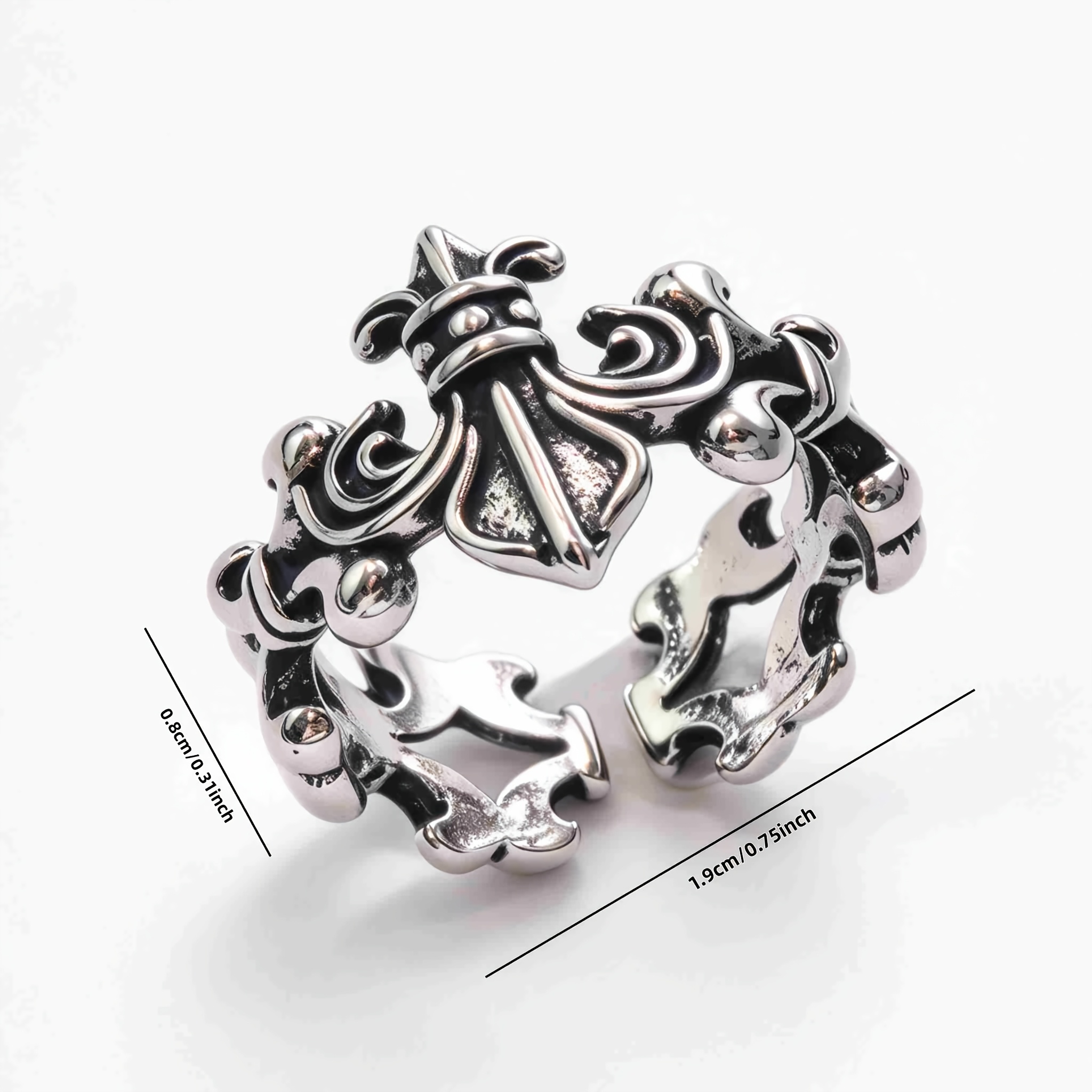 Unisex Retro Carved Pattern Adjustable Open Ring, Statement Piece